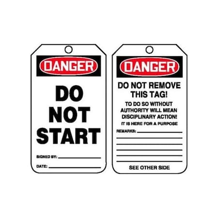 Accuform Safety Tags, DANGER DO NOT START, 8.5in x 3.875in, RP-Plastic, 5PK MDT278PTM